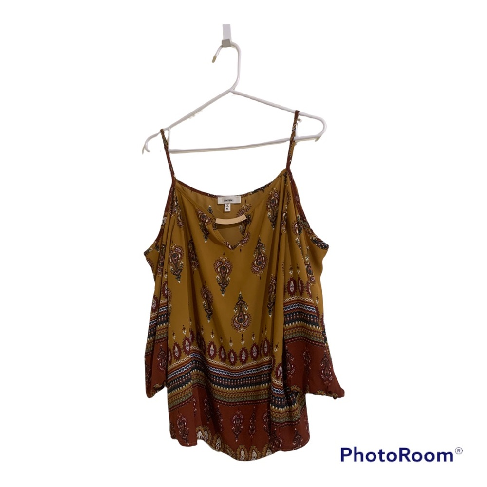 Yellow with red pattern short sleeve and strap blouse